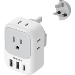 imageTESSAN South Africa Power Adapter Type M Plug Adaptor with 4 American Outlets 3 USB Charger 1 USB C Port for US to Bhutan Botswana Namibia NepalType GGray