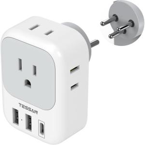 imageTESSAN South Africa Power Adapter Type M Plug Adaptor with 4 American Outlets 3 USB Charger 1 USB C Port for US to Bhutan Botswana Namibia NepalType Hgray