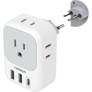 imageTESSAN South Africa Power Adapter Type M Plug Adaptor with 4 American Outlets 3 USB Charger 1 USB C Port for US to Bhutan Botswana Namibia NepalType Jwhitegrey
