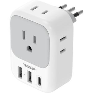 imageTESSAN South Africa Power Adapter Type M Plug Adaptor with 4 American Outlets 3 USB Charger 1 USB C Port for US to Bhutan Botswana Namibia NepalType Lwhite gray