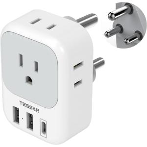 imageTESSAN South Africa Power Adapter Type M Plug Adaptor with 4 American Outlets 3 USB Charger 1 USB C Port for US to Bhutan Botswana Namibia NepalType Mgreywhite