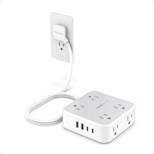 imageTESSAN Surge Protector Power Strip 5 FT Extension Cord with Multiple Outlets Flat Plug 4 USB 2 USB C and 8 AC Outlets 900 Joules Protection Wall Mount Charging Station for Home Office Dorm