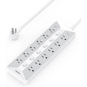 imageTESSAN Surge Protector Power Strip 6 Individual Switches and 12 Outlets 6 FT Extension Cord with Multiple Outlets 1875W Max Desktop Power Strip 1700J Surge Protection Mountable Design for Officewhitegrey