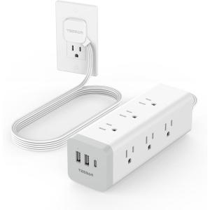 imageTESSAN Surge Protector Power Strip with USB Ultra Thin Flat Plug 6 FT Extension Cord with 9 Outlets 3 USB1 USB C 1050 J Surge Protector Charging Station for IndoorOffice Dorm Room EssentialsWhite