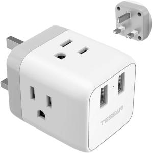 imageTESSAN US to UK Plug Adapter Type G UK Travel Plug Adapter Ireland Scotland Dubai Power Adaptor with 3 Outlets and 2 USB Ports USA to England London British Qatar Kenya Outletgrey white