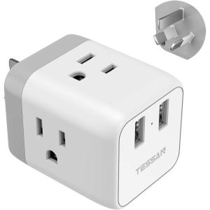 imageTESSAN US to UK Plug Adapter Type G UK Travel Plug Adapter Ireland Scotland Dubai Power Adaptor with 3 Outlets and 2 USB Ports USA to England London British Qatar Kenya OutletWhite Gray  Type I