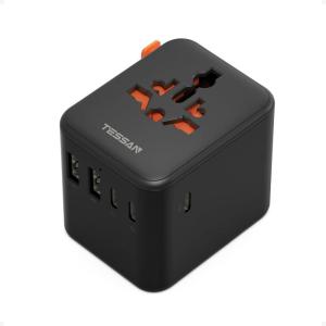 imageTESSAN Universal Travel Adapter 28W International Power Adapter with 5 USB Ports 3 USB C Travel Plug Adaptor Worldwide for US to Europe UK France Germany Spain Australia Type C G A I Black