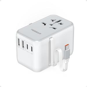 imageTESSAN Universal Travel Adapter 35W International Plug Adapter Builtin 1 USB C Cable 4 USB Ports Travel Adaptor Worldwide for US to European EU UK AUS IrelandType CGAIgreywhite