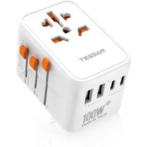 imageTESSAN Universal Travel Adapter International Power Adapter 56A 28W 3 USB C 2 USB A Ports Travel Worldwide Plug Adaptor Outlet Wall Charger for Europe UK EU AUS Type CGAIOrange white