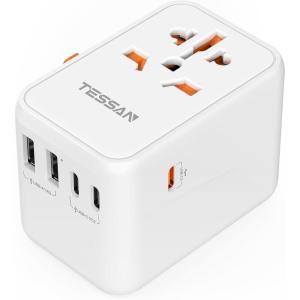 imageTESSAN Universal Travel Adapter International Power Adapter 56A 28W 3 USB C 2 USB A Ports Travel Worldwide Plug Adaptor Outlet Wall Charger for Europe UK EU AUS Type CGAISnow white