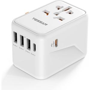 imageTESSAN Universal Travel Adapter International Power Adapter 56A 28W 3 USB C 2 USB A Ports Travel Worldwide Plug Adaptor Outlet Wall Charger for Europe UK EU AUS Type CGAIMilky white