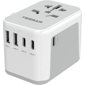 imageTESSAN Universal Travel Adapter International Power Adapter 56A 28W 3 USB C 2 USB A Ports Travel Worldwide Plug Adaptor Outlet Wall Charger for Europe UK EU AUS Type CGAIGrey white