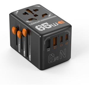imageTESSAN Universal Travel Adapter International Power Adapter with 4 USB Ports 1 USB C Worldwide Plug Adaptor Wall Charger for USA to Europe UK France Germany Spain Ireland AustraliaType CGAIBlack65W