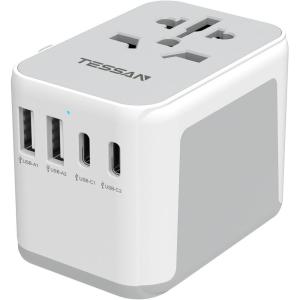 imageTESSAN Universal Travel Adapter International Power Adapter with 4 USB Ports 1 USB C Worldwide Plug Adaptor Wall Charger for USA to Europe UK France Germany Spain Ireland AustraliaType CGAIGray