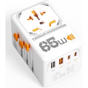 imageTESSAN Universal Travel Adapter International Power Adapter with 4 USB Ports 1 USB C Worldwide Plug Adaptor Wall Charger for USA to Europe UK France Germany Spain Ireland AustraliaType CGAIOrange65W