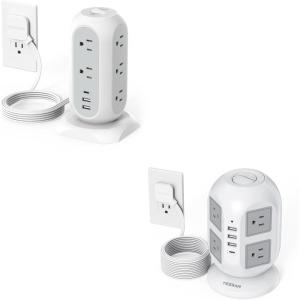 imageTower Power Strip Flat Plug with USB C Ports TESSAN Long Flat Extension Cord with Multiple Outlets Charging Station with Surge Protection Office Desk Supplies Dorm Essentials