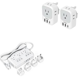 imageUS to UK Plug Adapter 2 Pack TESSAN Type G Travel Converter with 4 Outlets 3 USB Charger1 USB C Port 220V to 110V Voltage Converter 2000W Step Down Transformer for US to England Ireland Scotland