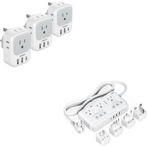 imageUS to UK Plug Adapter 3 Pack TESSAN Type G Travel Plug with 4 Outlets 3 USB Ports1 USB C 220V to 110V Voltage Converter for UK EU AUS Italy Spain England for Hair Dryer Curling Iron