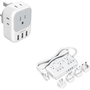 imageUS to UK Plug Adapter TESSAN Type G Ireland Travel Adapter with 4 Electrical Outlet 3 USB Charger 220V to 110V Voltage Converter Step Down Transformer for UK EU AUS for Hair Dryer Curling Iron