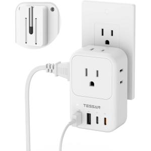 imageUSB C Charger Block 20W PD TESSAN Foldable Wall Charger with 4 USB Ports and 4 AC Outlet Extender Multi Charging Station for Cruise Home Office Dorm Room Essentials WhiteWhite