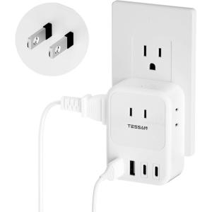 imageUSB C Charger Block TESSAN Wall Charger Plug with 3 AC and 4 USB Charging Ports 2 Prong Outlet Extender Multi Power Adapter for Multiple Devices Office Home Dorm Essentials