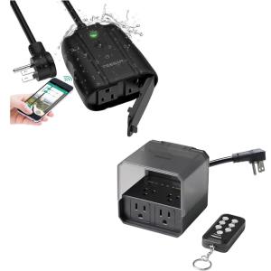 imageWiFi Outlet Compatible with Alexa Google Assistant 2 Individual Socket Outside Power Strip Outdoor Timer Remote Control Outlet Switch 100ft Dusk to Down Countdown Light Sensor Power Strip