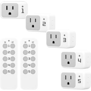 imageWireless Remote Control Outlet TESSAN Electrical Wall Plug with ONOff Light Switch for Indoor String Lights Lamps Home Appliances 100ft Range 2 Remotes  5 Outlets2 Remote  5 Outlet