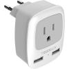 imageTESSAN Brazil Power Adapter Travel Plug 3 in 1 USA Outlet Adapter with 2 USB Charging Ports and US Grounded Input Type NGrayType C