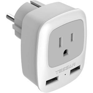 imageTESSAN Brazil Power Adapter Travel Plug 3 in 1 USA Outlet Adapter with 2 USB Charging Ports and US Grounded Input Type NGrey white