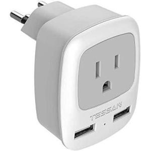 imageTESSAN Brazil Power Adapter Travel Plug 3 in 1 USA Outlet Adapter with 2 USB Charging Ports and US Grounded Input Type Ngray  Type J