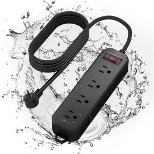 imageTESSAN Outdoor Power Strip Weatherproof 6FT Extension Cord Waterproof with 4 Outlets 1 Switch 1250W Surge Protector 1700J Wall Mountable for Home Office and Patio Christmas Lights BlackBlack