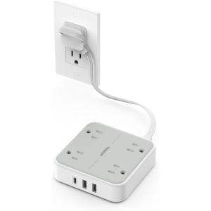 imageTESSAN Surge Protector Power Strip 3 Ft Ring Pull Extension Cord with Multiple Outlets 3 USB 1 USB C 4 Outlets 900J Surge Protection Desktop Charging Station for Home Office Dorm RoomGrey