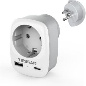 imageTESSAN Europe to US Plug Adapter with AC Outlet and 2 USB Ports EU to US Plug Adapter European to USA Travel Adaptor Most of Europe EU Spain Germany France Type CEF Power Adaptor
