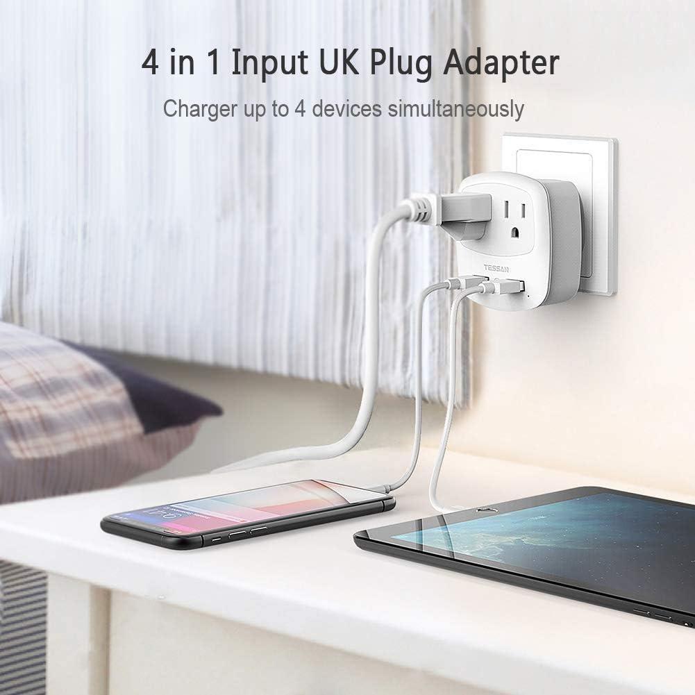 imageTESSAN Germany France Power Adapter Type E F Plug Adaptor with 2 USB Ports 2 AC Outlets US to European Europe German French Spain Greece Iceland Norway Russia Korea PolandGreyType G
