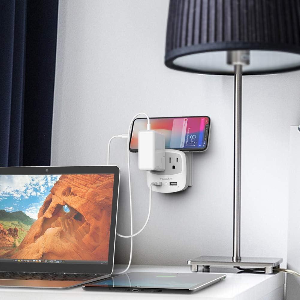 imageTESSAN Germany France Power Adapter Type E F Plug Adaptor with 2 USB Ports 2 AC Outlets US to European Europe German French Spain Greece Iceland Norway Russia Korea PolandGrayType C