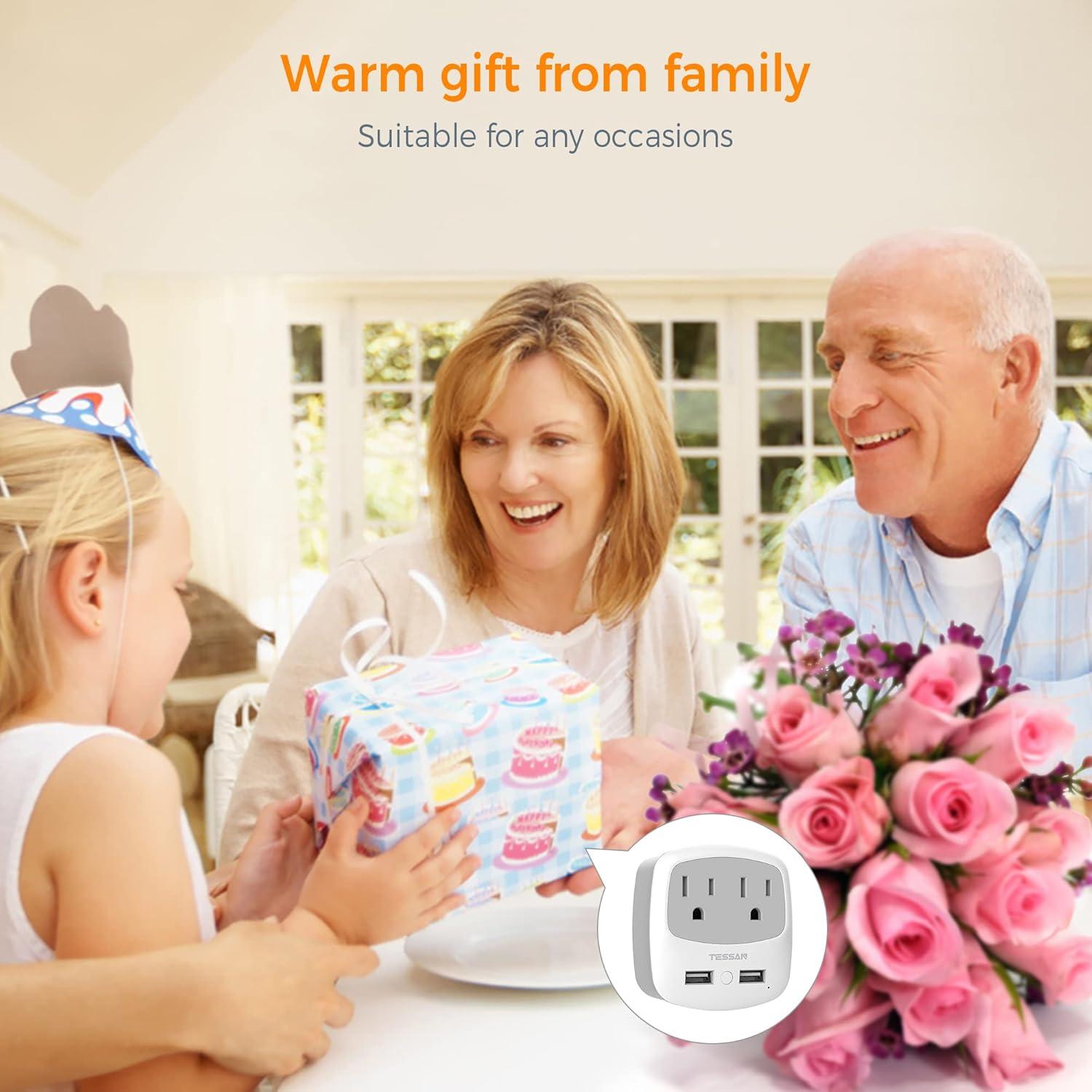 imageTESSAN Germany France Power Adapter Type E F Plug Adaptor with 2 USB Ports 2 AC Outlets US to European Europe German French Spain Greece Iceland Norway Russia Korea PolandGreyType I