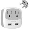 imageTESSAN Germany France Power Adapter Type E F Plug Adaptor with 2 USB Ports 2 AC Outlets US to European Europe German French Spain Greece Iceland Norway Russia Korea PolandwhitegreyType H