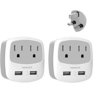imageTESSAN Germany France Power Adapter Type E F Plug Adaptor with 2 USB Ports 2 AC Outlets US to European Europe German French Spain Greece Iceland Norway Russia Korea PolandGreyType G2 Pack