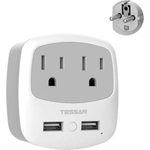 imageTESSAN Germany France Power Adapter Type E F Plug Adaptor with 2 USB Ports 2 AC Outlets US to European Europe German French Spain Greece Iceland Norway Russia Korea PolandGreyType EF