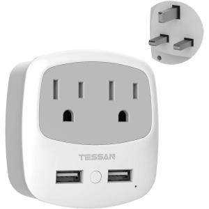 imageTESSAN Germany France Power Adapter Type E F Plug Adaptor with 2 USB Ports 2 AC Outlets US to European Europe German French Spain Greece Iceland Norway Russia Korea PolandGreyType G