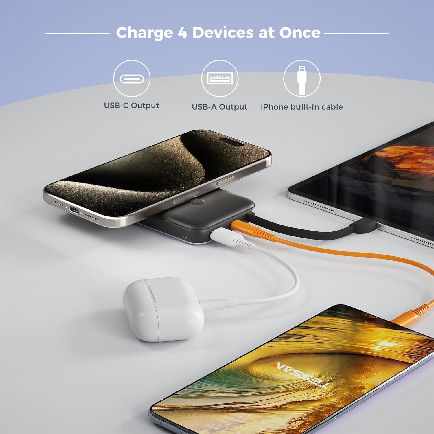 imageTESSAN Type E F Plug Adapter Germany France Power Adapter with 3 USB Ports1 USB C 4 AC Outlets Magnetic Portable Charger 10000mAh 20W Battery Pack for iPhone 15141312MiniProPro Max