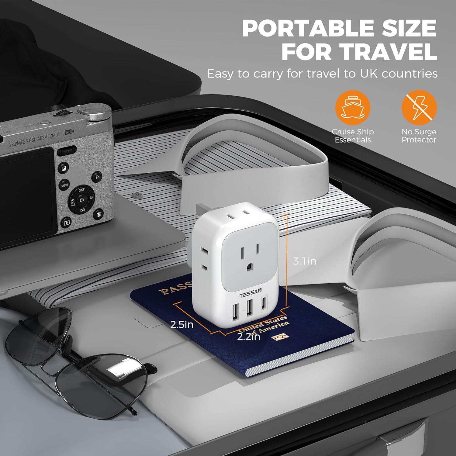 imageUS to UK Plug Adapter 3 Pack TESSAN Type G Travel Plug with 4 Outlets 3 USB Ports1 USB C Magnetic Portable Charger 10000mAh Battery Pack for iPhone 15141312MiniProPro Max