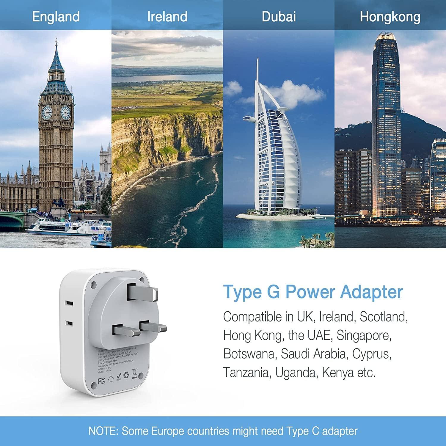 imageUS to UK Plug Adapter TESSAN Type G Travel Converter with 3 USB Charger1 USB C Port Magnetic Portable Charger 10000mAh Battery Pack for iPhone 15141312MiniProPro Max