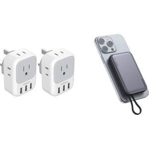image2 Pack US to UK Plug Adapter TESSAN Ireland Scotland Type G Power Adapter 4 American Outlets 3 USB Magnetic Portable Charger 10000mAh Battery Pack for iPhone 15141312MiniProPro Max