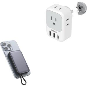 imageAustralia New Zealand Power Adapter USB C TESSAN Australia Travel Adaptor with 4 American Outlets 3 USB Charger Magnetic Portable Charger 20W Battery Pack for iPhone 15141312MiniProPro Max