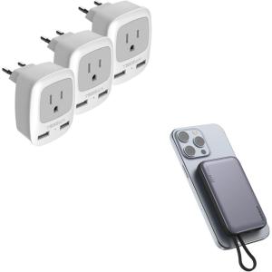 imageEuropean Travel Plug Adapter 3 Pack TESSAN International Power Adaptor 2 USB Type C Outlet Adapter Charger Magnetic Portable Charger 10000mAh Battery Pack for iPhone 15141312MiniProPro Max