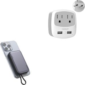 imageEuropean Travel Plug Adapter Converter TESSAN International Power Plug Converter with 2 USB Magnetic Portable Charger 10000mAh 20W Fast Charging Battery Pack for iPhone 15141312MiniProPro Max