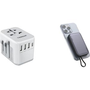 imageTESSAN International Plug Adapter Universal Power Adaptor with 4 USB Ports 1 USB C Magnetic Portable Charger 10000mAh 20W Fast Charging Battery Pack for iPhone 15141312MiniProPro Max