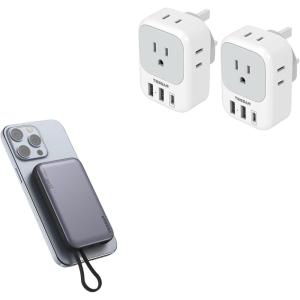 imageUS to UK Plug Adapter 2 Pack TESSAN Type G Travel Converter with 4 Outlets 3 USB Charger1 USB C Port Magnetic Portable Charger 10000mAh Battery Pack for iPhone 15141312MiniProPro Max