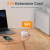 imageTESSAN Small Flat Plug Power Strip with 1 PD20W Retractable USB C Cable 5 ft Ultra Thin Extension Cord with 3 AC Outlets 3 USB Ports 5 ft Slim Plug for Cruise Ship Travel Dorm Home OfficeWhite